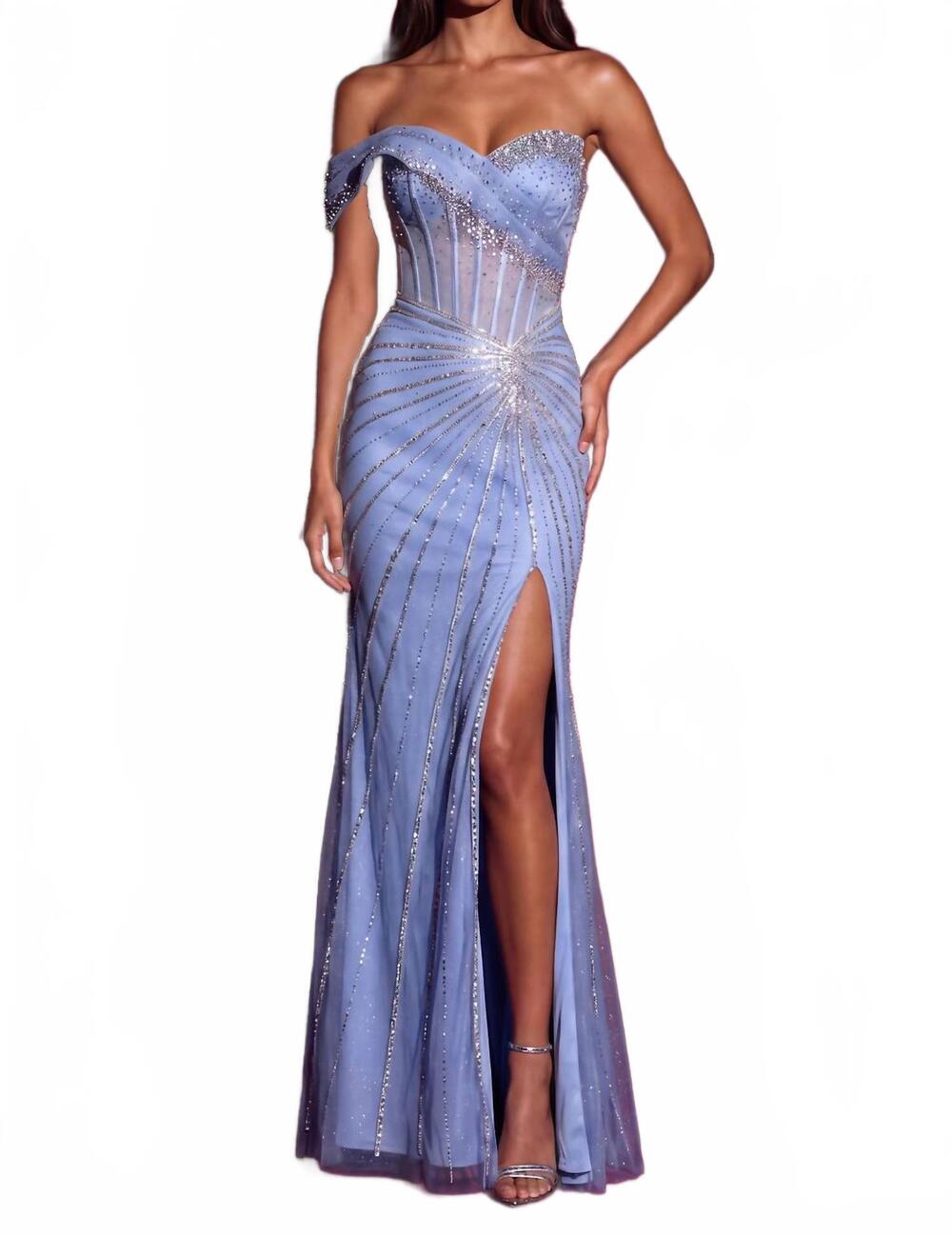 NEW KOS long beaded formal evening dress in blue